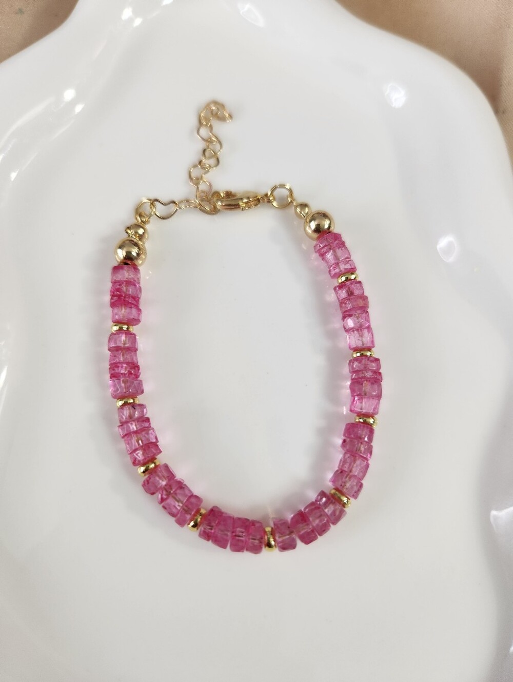 Pink Topaz Rondelle Beaded Bracelet